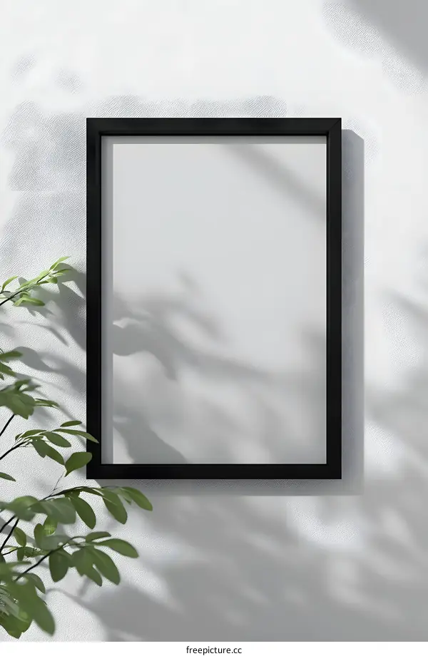 Black Frame Mockup With White Wall And Plant Shadow