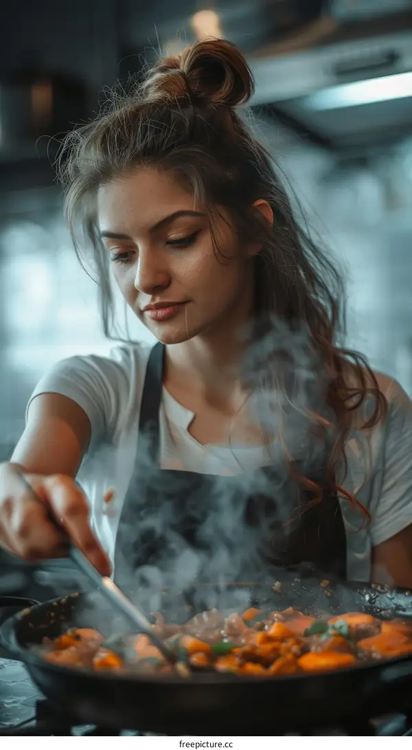 Young woman cooking in the kitchen