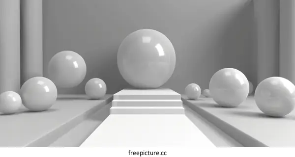 Abstract 3D Render with Podium and Spheres