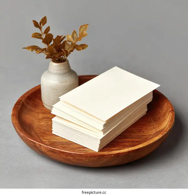 Blank Cards on Wooden Tray with Vase