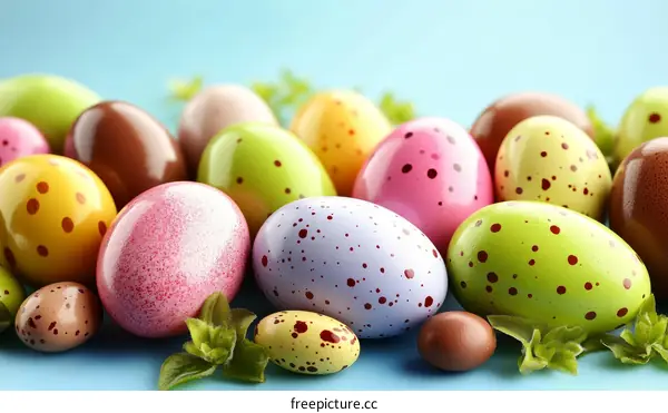 Colorful Easter Eggs on a Light Blue Background