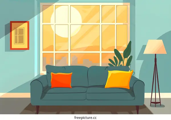 Living Room With Sofa And Floor Lamp