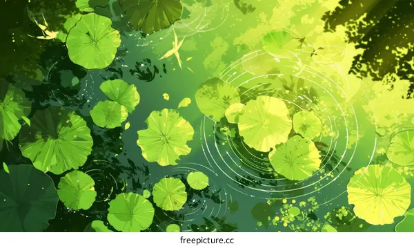 Green leaves floating on the water surface