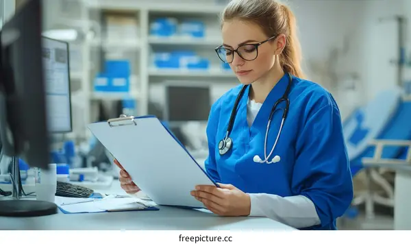 Caucasian Female Doctor Working in a Clinic