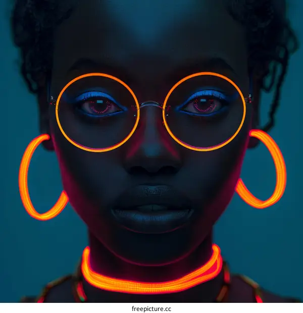 Portrait of an African American Woman with Glowing Orange Accessories