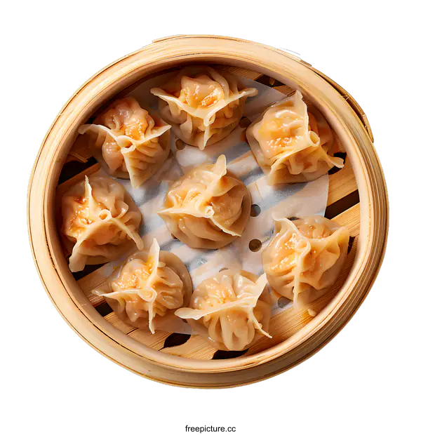 [Transparent Background PNG]steamed dumplings in bamboo steamer