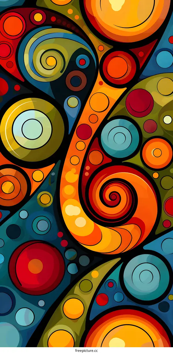 Colorful abstract painting with circles and spirals
