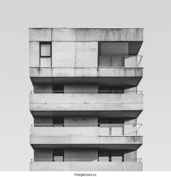 Black and white concrete building with balconies
