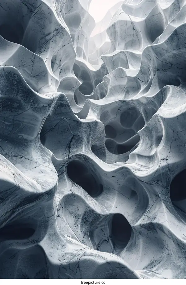 Gray and White Marble Cave 3D Render with Light Source