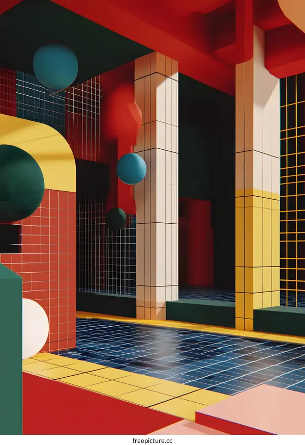 Abstract Geometric Interior Design with Colorful Shapes