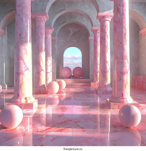 Pink and White Marble Abstract Spheres
