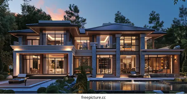 Modern Luxury House Exterior at Twilight