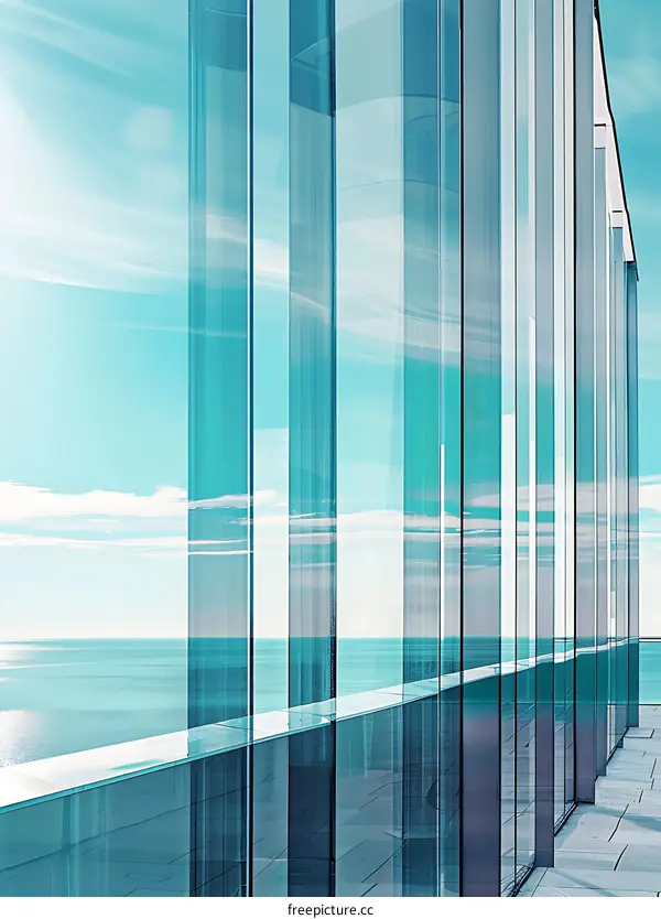 Glass Facade of Modern Building with Ocean View