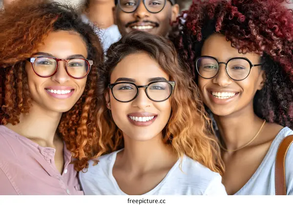 Smiling Group of Friends Wearing Glasses