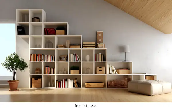 Modern White Bookcase Design Interior