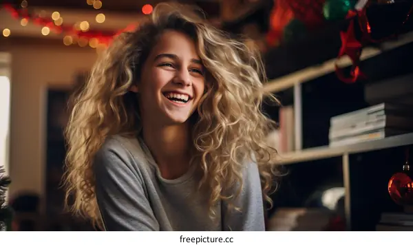 Portrait of a Young Woman with Curly Blonde Hair