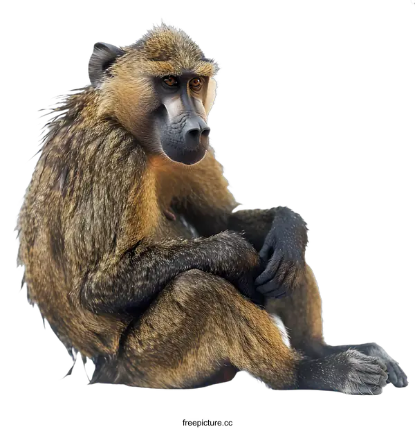 [Transparent Background PNG]Vervet monkey sitting on a white background