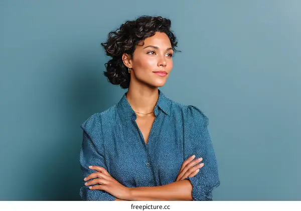 Confident Woman in Teal Shirt