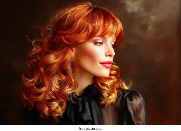 Vibrant Red Curly Hairstyle with Bangs for Fashion Statement