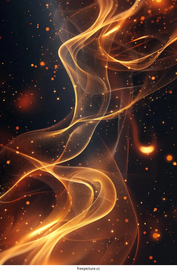 Golden flames flicker against a black background