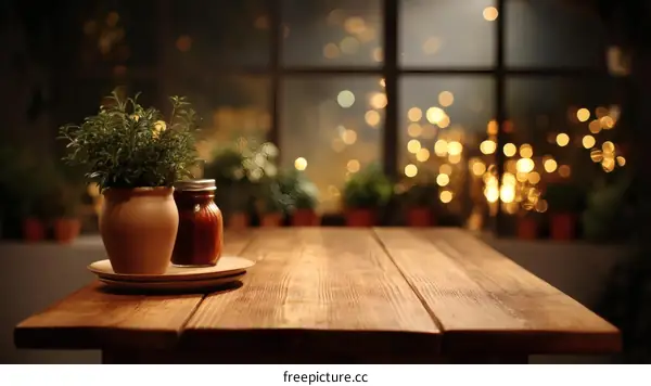 Rustic Wooden Tabletop with Decor