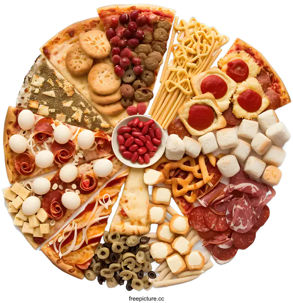 [Transparent Background PNG]Pizza and Snacks Food Circle on White Background