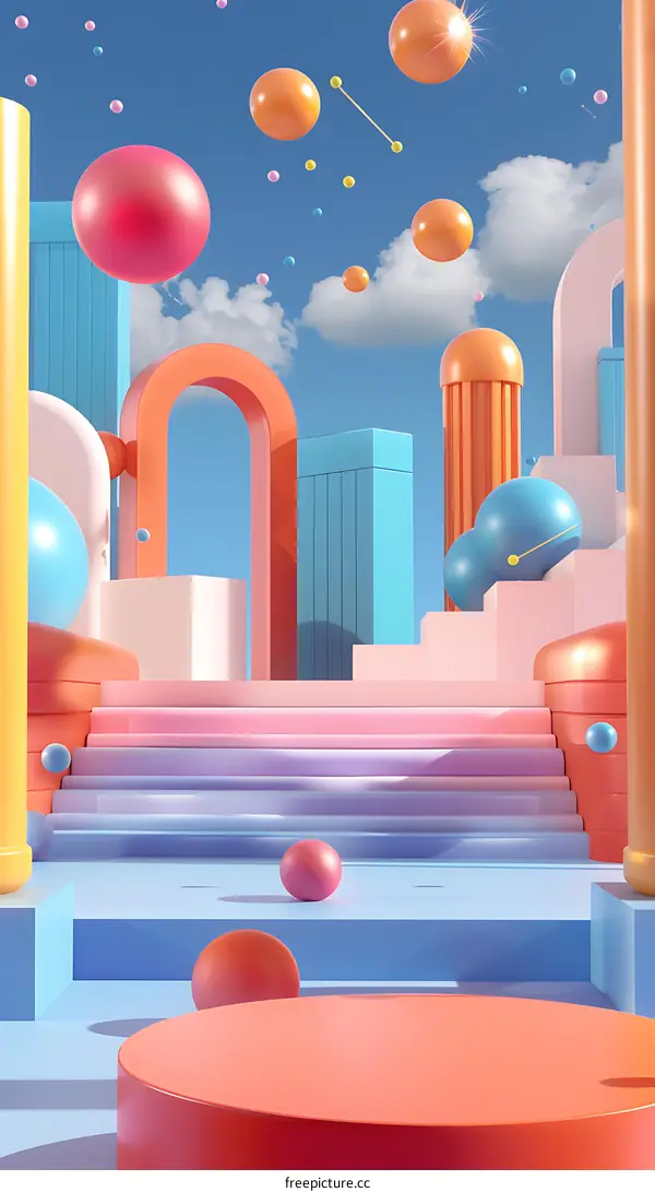 Abstract Colorful 3D Illustration With Geometric Shapes and Spheres