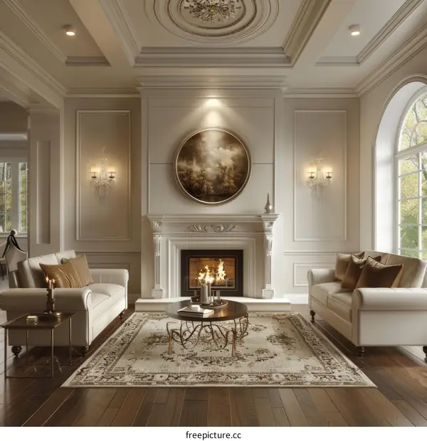 Elegant Living Room with Ornate Fireplace