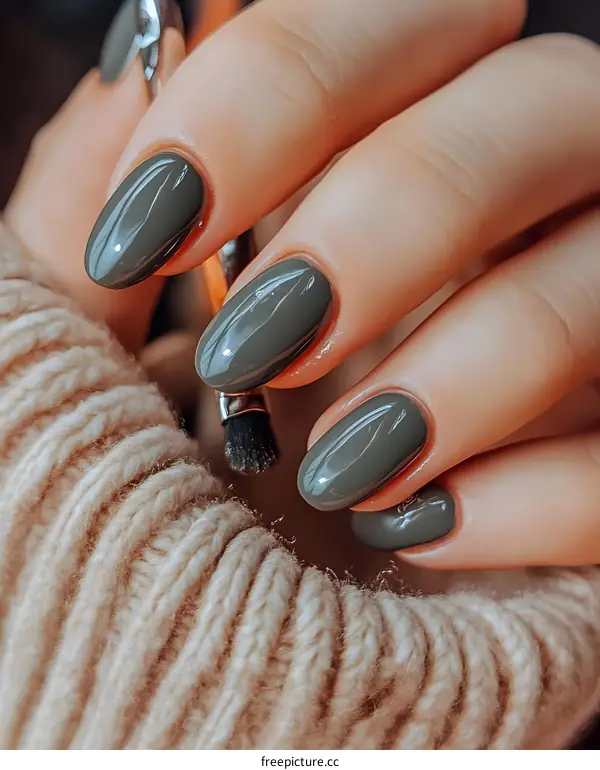Closeup of Woman Hand with Green Nail Polish