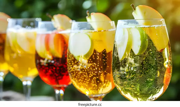 Apple Cider Cocktails in Glasses with Green Background