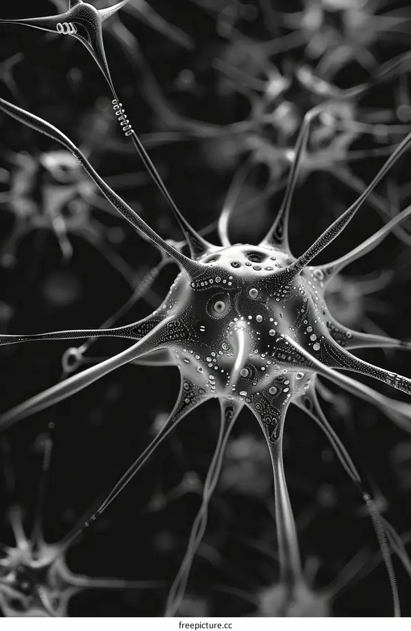 Black and white illustration of a neuron