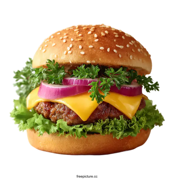 [Transparent Background PNG]Delicious Cheeseburger Close-up Image