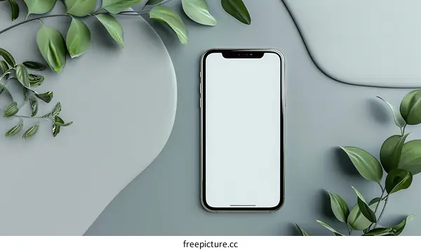 Modern Minimalist Phone Mockup with Green Leaves