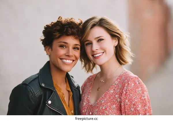 Two Women Smiling Portrait Outdoor