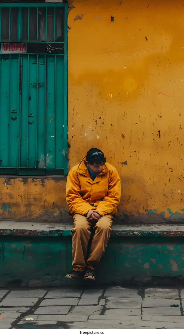Man Sitting On A Wall In A Yellow Jacket