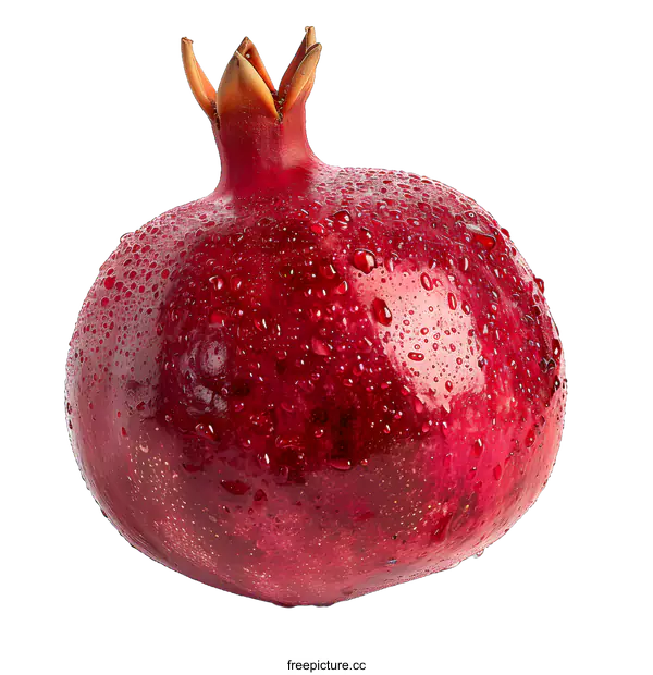[Transparent Background PNG]A red pomegranate with water drops on a white background