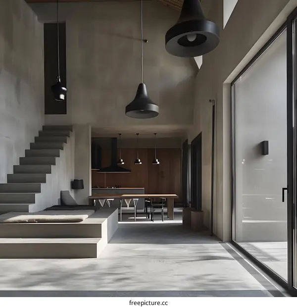 Modern Minimalist Interior Design with Concrete and Wooden Elements