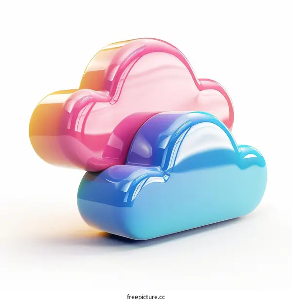 3D rendering of two shiny clouds, one pink and one blue