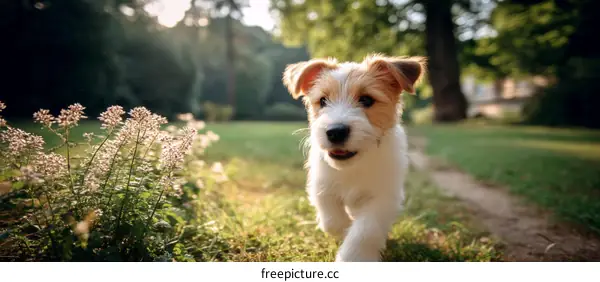 Adorable Jack Russell Puppy Running in a Park