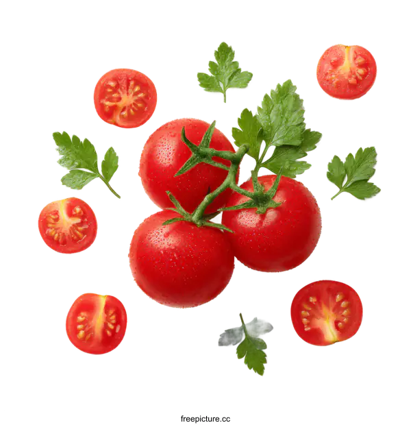 [Transparent Background PNG]Fresh Ripe Tomatoes and Parsley