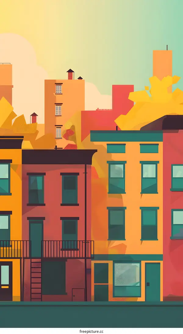 Autumn Cityscape with Colorful Buildings