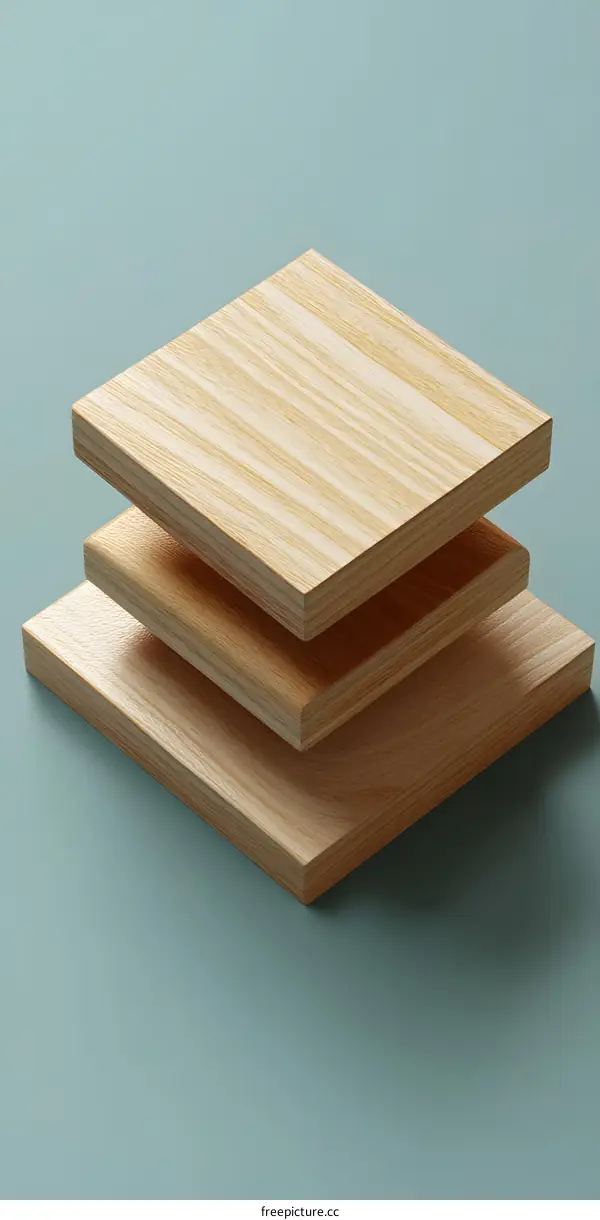 Stacked Wooden Squares on a Blue Background