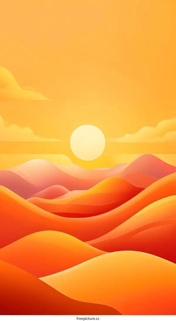 Orange Sunset Landscape Illustration