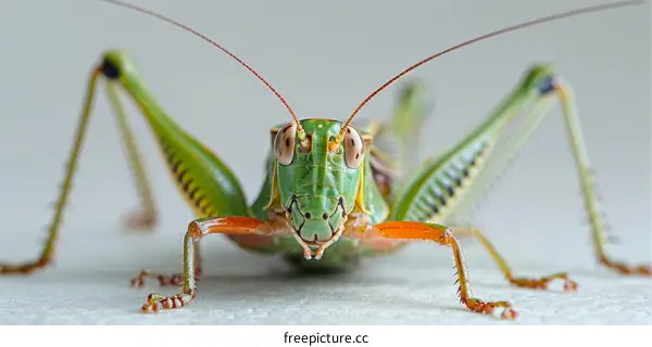 Green Katydid on White Surface