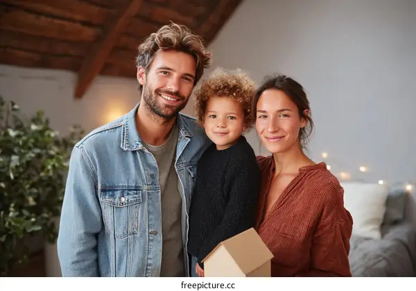 Happy Family Posing with a House Model