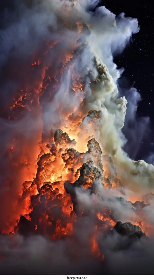 A Volcanic Eruption at Night