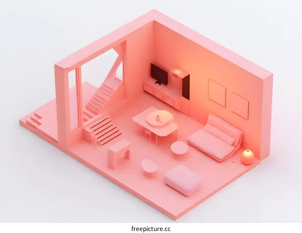 Pink 3D Minimalist Living Room Interior Design