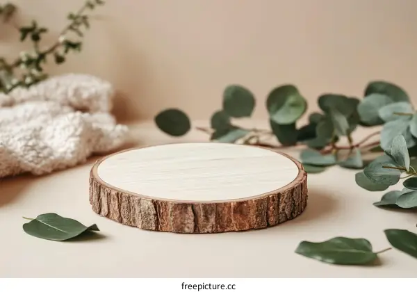 Natural Wooden Slice Display Stand with Greenery