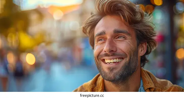 Smiling Man Outdoors in City