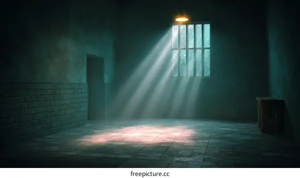 Empty Prison Cell With Light Rays